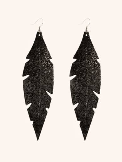 Feathers Grande Glitter Hängeohrringe aus schwarzem Leder für den Großhandel von Viaminnet