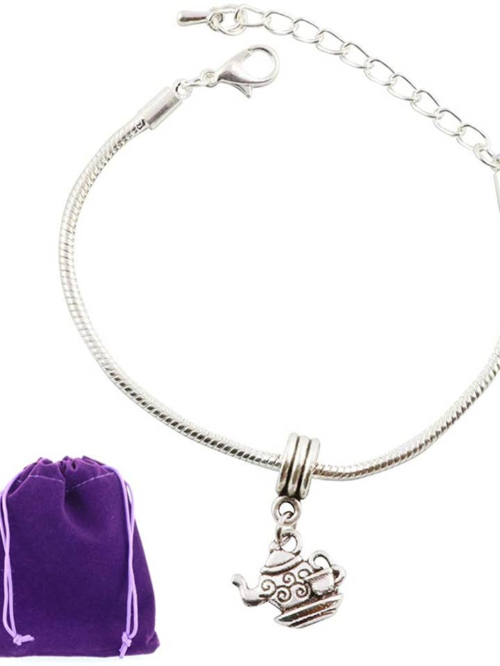 Tea Smycken | Tekanna Armband Allergivänligt rostfritt stål Snake Chain Charm Armband Det perfekta Tekanna Smycken för Kvinnor eller Män kan också vara Tea Cup Smycken för wholesale av Dave The Bunny