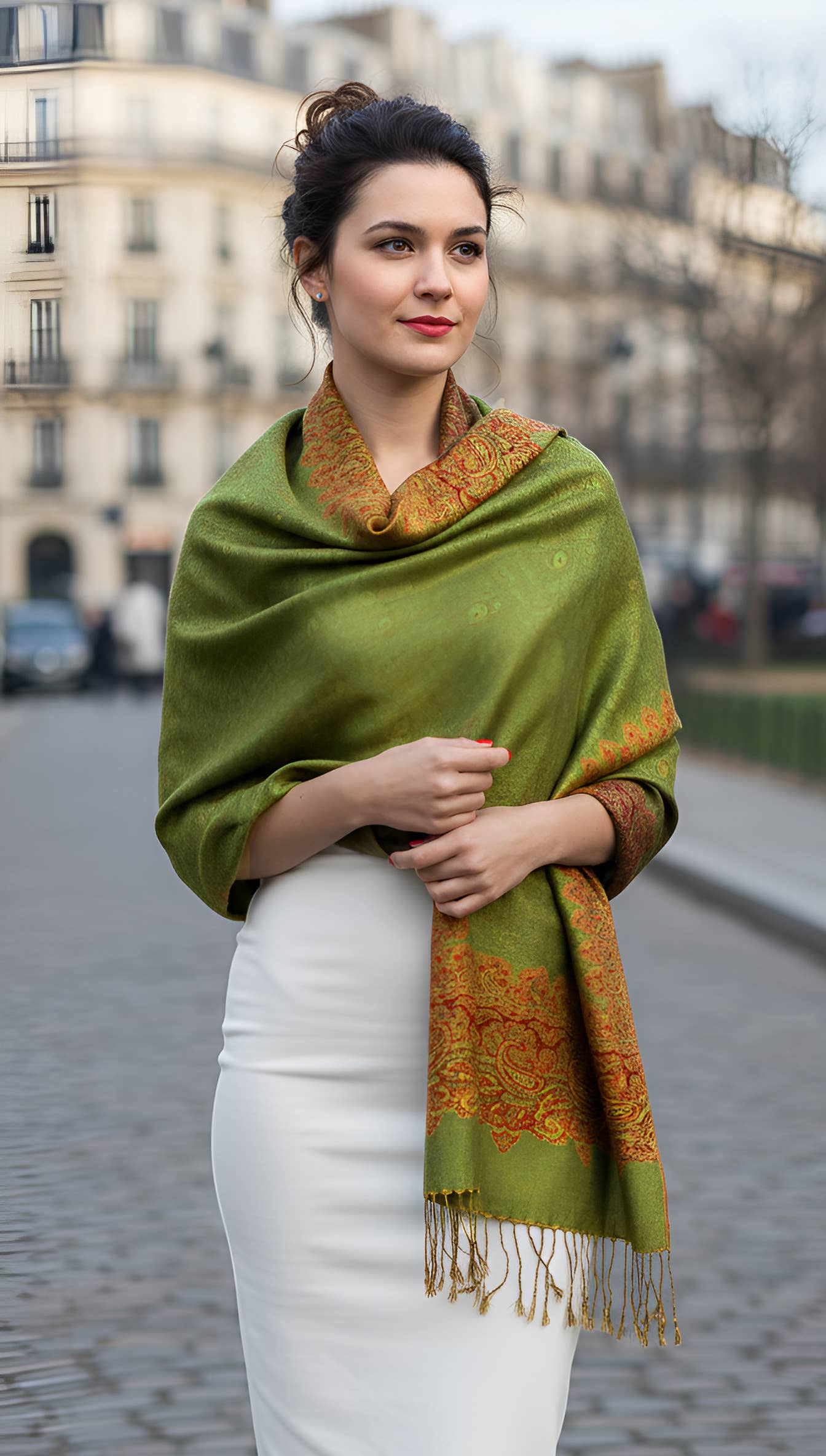 SERENITA - Wholesale Scarf - Women's - Pashmina Scarf Paisley Border Reversible Wrap Wedding Shawl 4