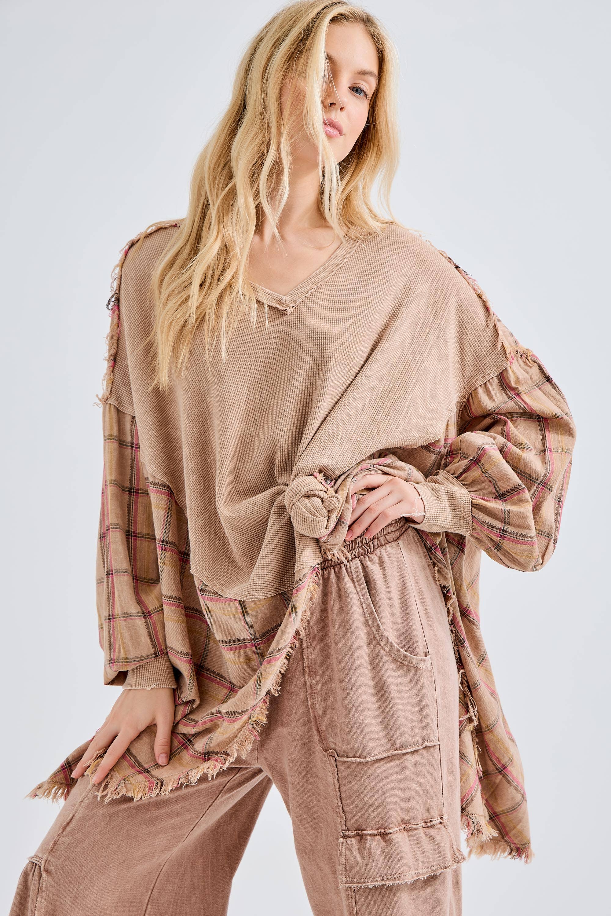 J.Her - Vente Tunique – femme - Top surdimensionné Boho avec flanelle à carreaux, taille HT41445