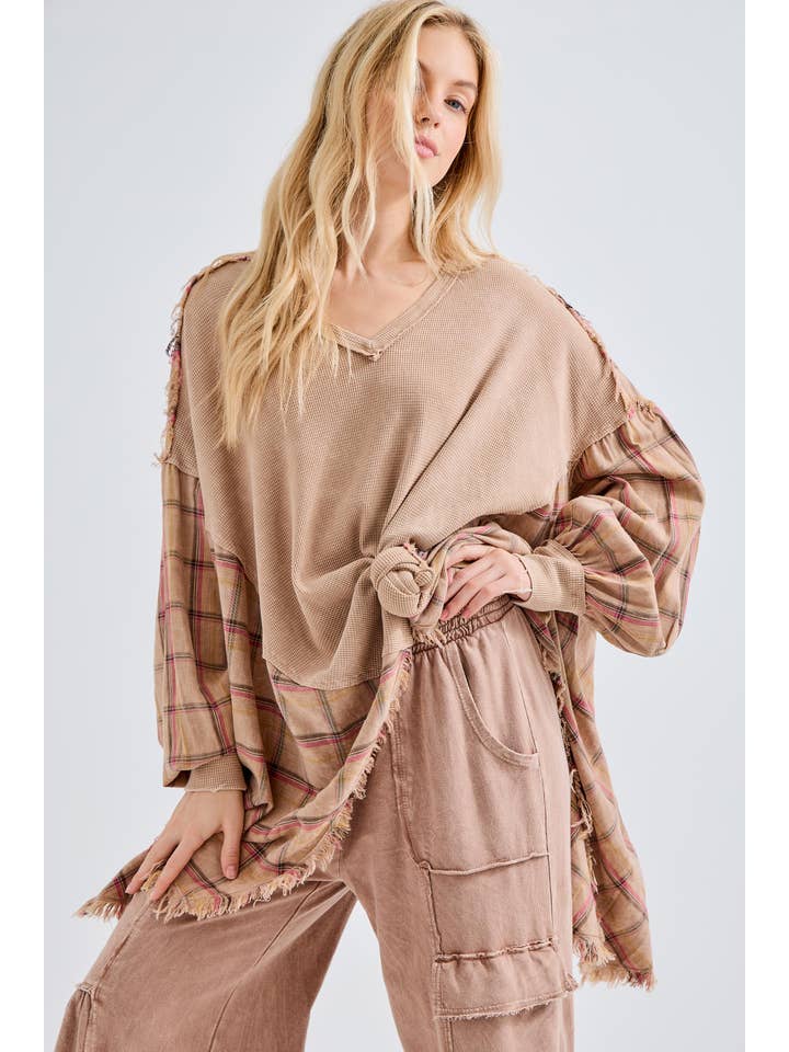 J.Her - Vente Tunique – femme - Top surdimensionné Boho avec flanelle à carreaux, taille HT41445