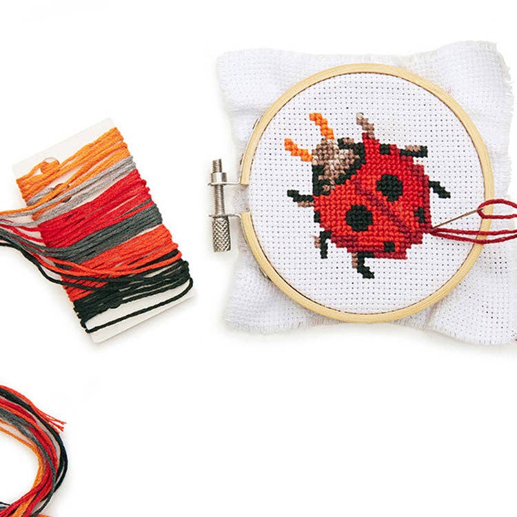 Kikkerland Design Inc - Wholesale Embroidery/Cross Stitch Supplies - Mini Cross Stitch Embroidery Kit - Ladybug1