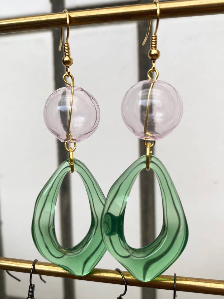 Infinite Colors Rose Glass & Green Resin Earrings for wholesale by cukimber