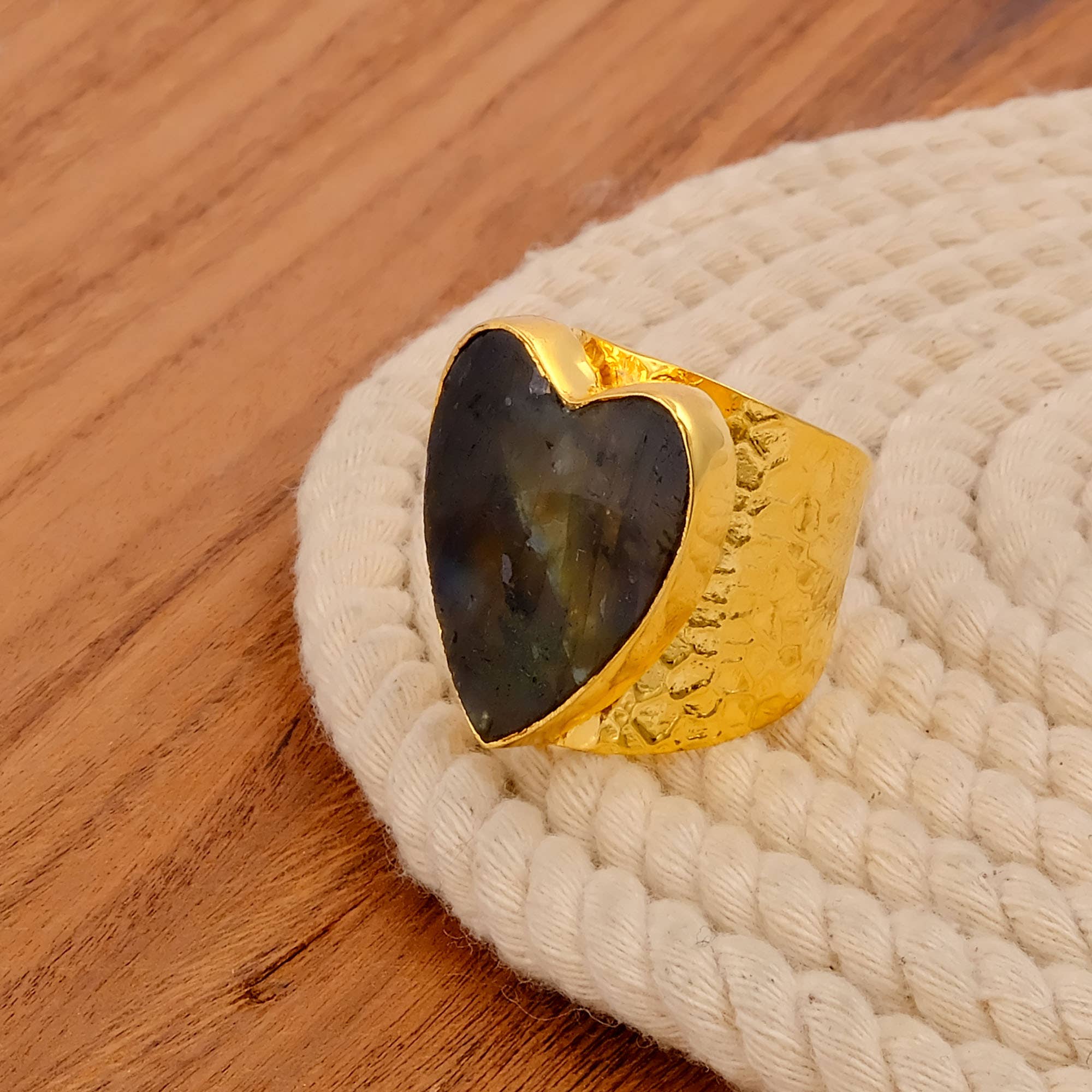 El Joyero - Wholesale Multi-Stone Ring - Handmade Adjustable Labradorite Iridescent Heart Ring3