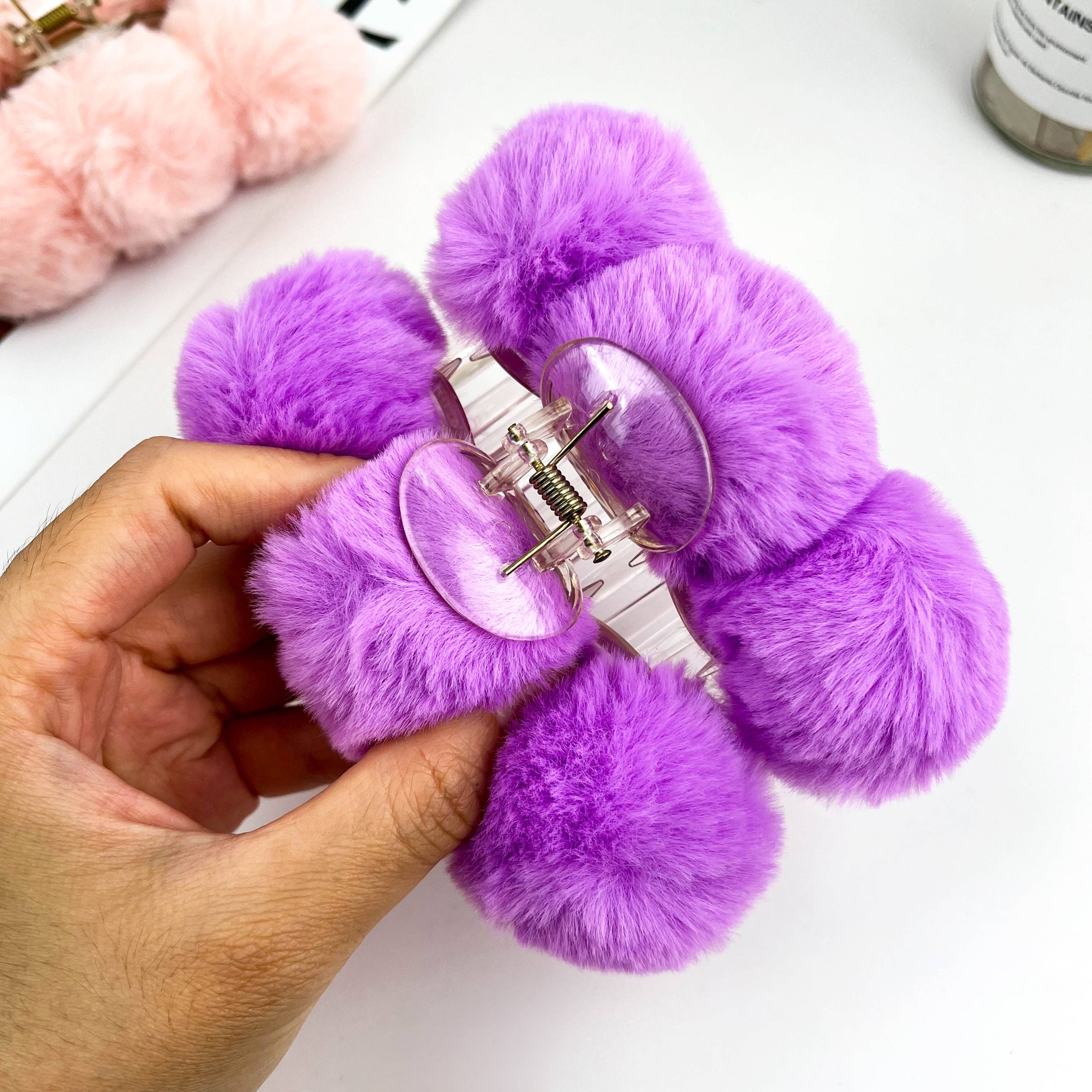 mildstyles - Wholesale Hair Clip - Women's - ❄️ Faux Rex Rabbit Fur Pom-Pom Claw Clip – Cozy Fall/Winter3