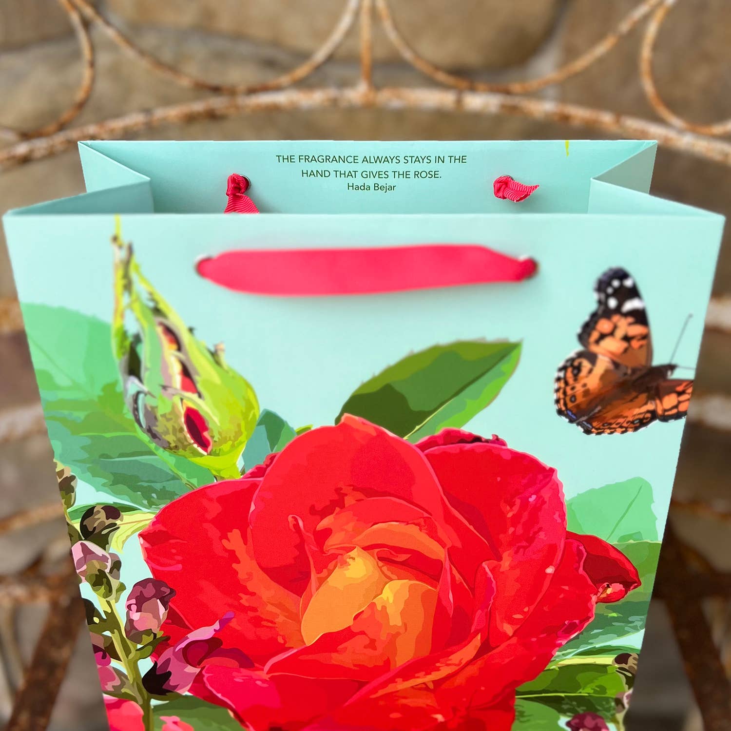 The Red Barn Press - Wholesale Gift Bag - LARGE Floral Gift Bag | Red Rose, Snap Dragon and Butterfly4