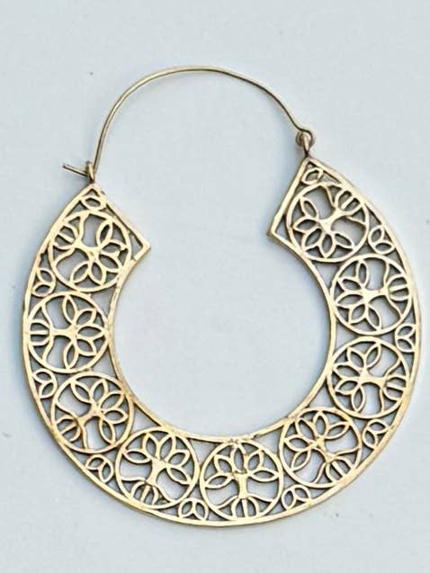 Large Brass Floral Filigree Hoop Earrings for wholesale by The Curator