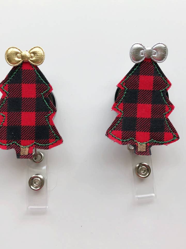 Glitter Christmas Tree Badge Reel – Festive & Functional Holiday Accessory for wholesale by Amanda Rose Thread Co