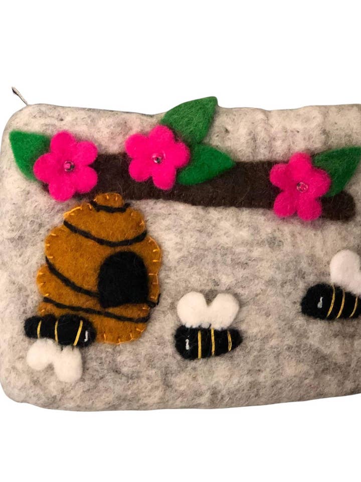 Handmade Needle Bee Purse with Bee Hive. for wholesale by Funky Yak Ltd