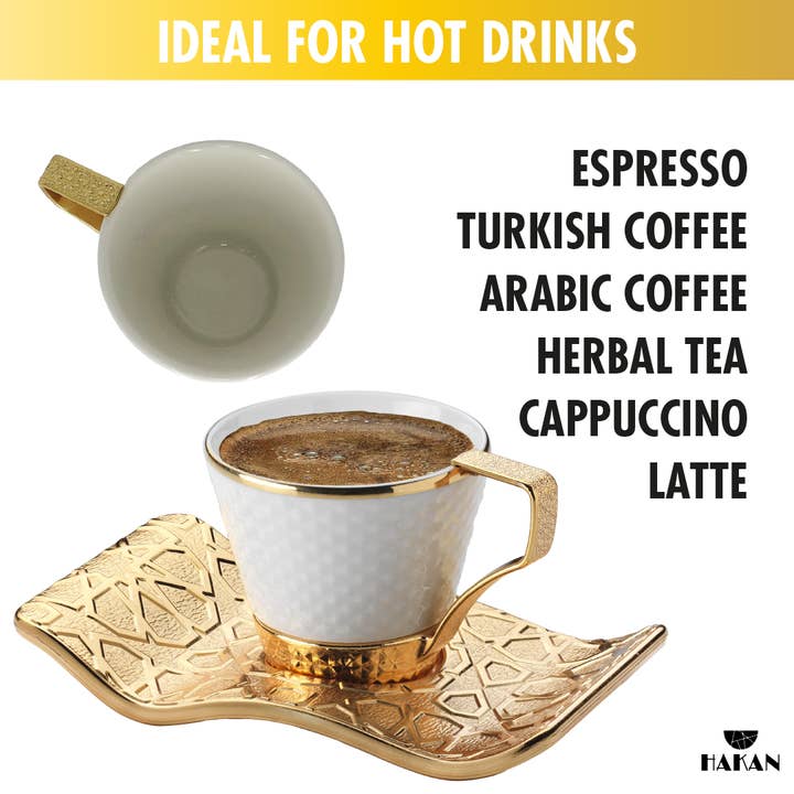 Hakan – wholesale Coffee/tea cup – Fancy Turkish Coffee Cups Set of 6 Gold, 18 Pieces, 2.7 Oz1