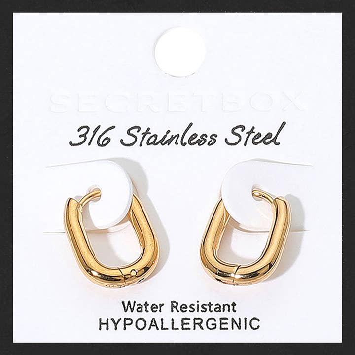 Sensibling Corp. - Wholesale Huggie Earrings - SECRET BOX_Stainless Steel Oval Huggie Hoop Earrings