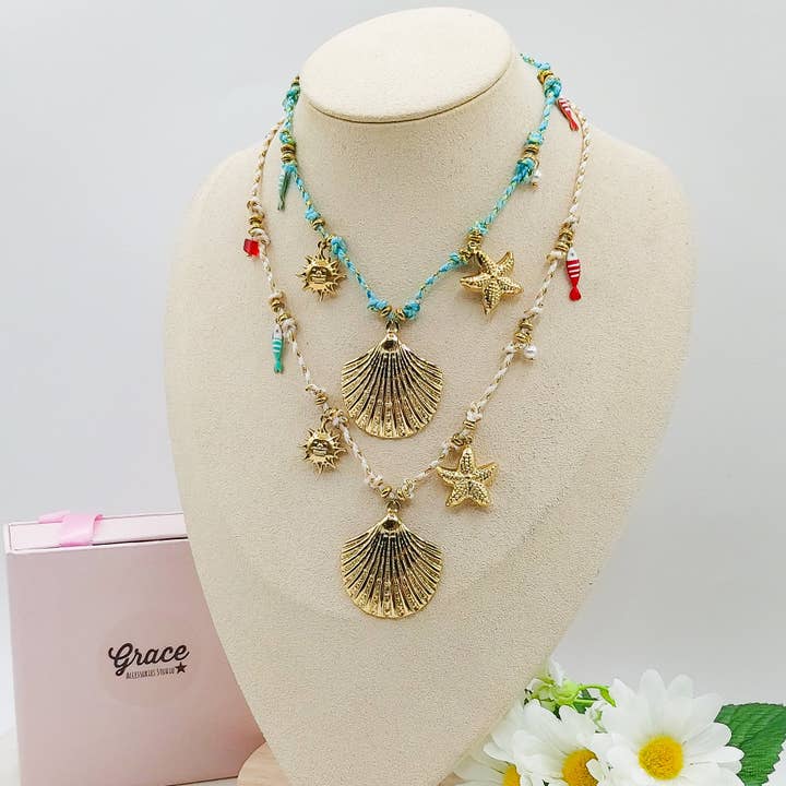 Daemon srls - Wholesale Pendant/Charm Necklace - SHELL COLLANA - ACCIAIO inossidabile - Collana intrecciata con conchiglia e pietre dure3