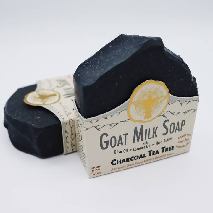 Holzkohle-Teebaum-Ziegenmilchseife für den Großhandel von MOTH WOOD