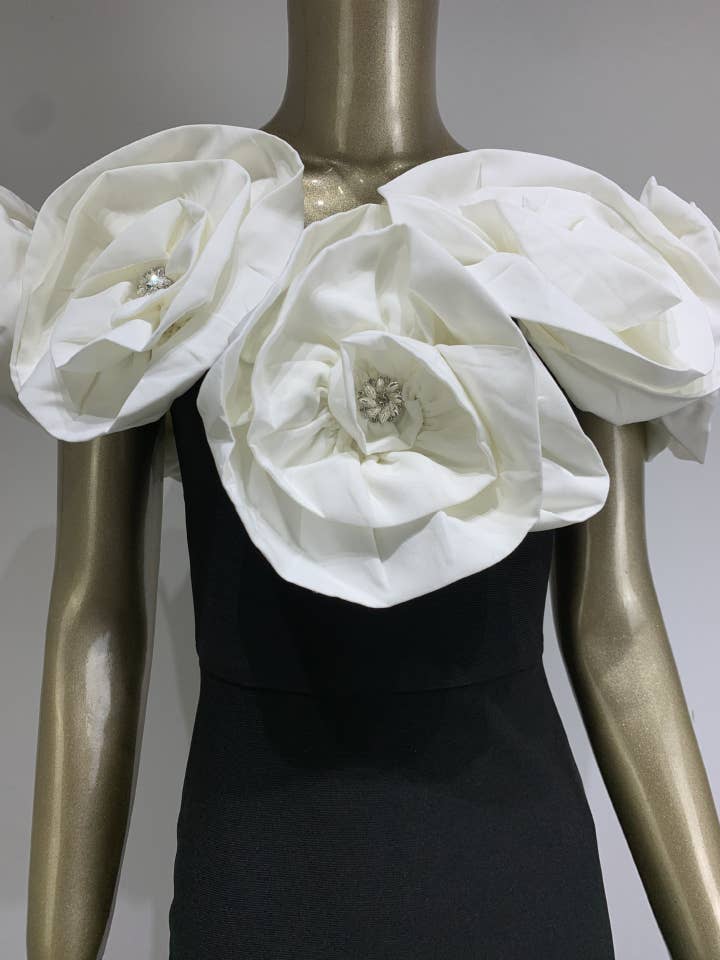 Productseeker - Vente Robe de soirée – femme - DR0190 Robe à bandage florale élégante - Noir et blanc11