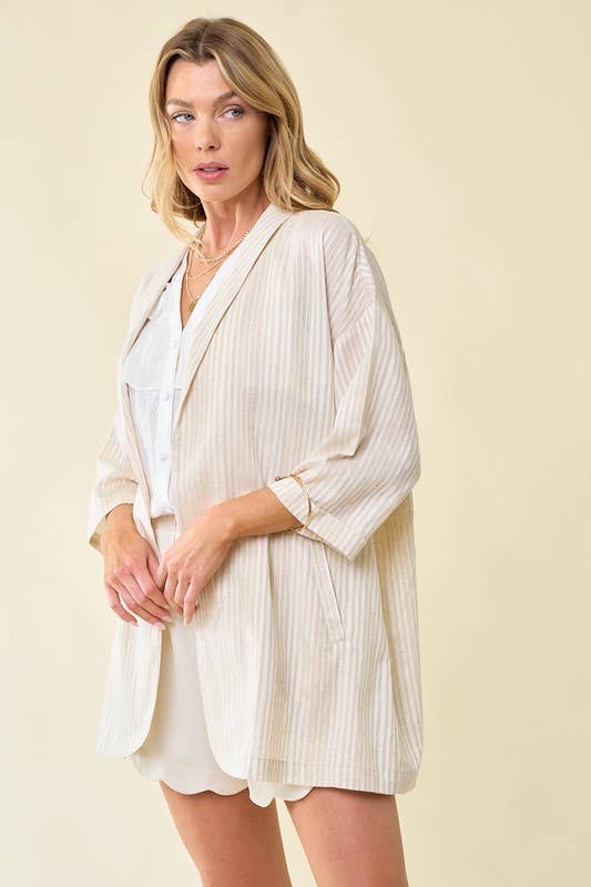 Doe and Rae - Wholesale Jacket - Women's - Linen Stripe Jacket - 10406J5