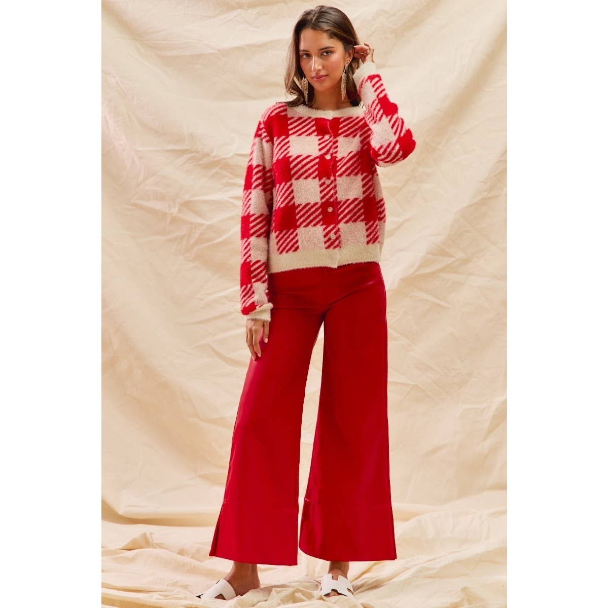 IVE - Vendita all'ingrosso Pantalone - Donna - Pantaloni natalizi a vita media in finta pelle2