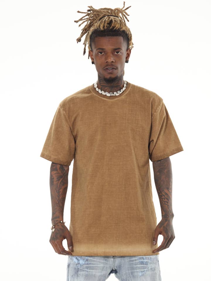 Heavyweight Garment Dyed Khaki Tshirt for wholesale by Stylo