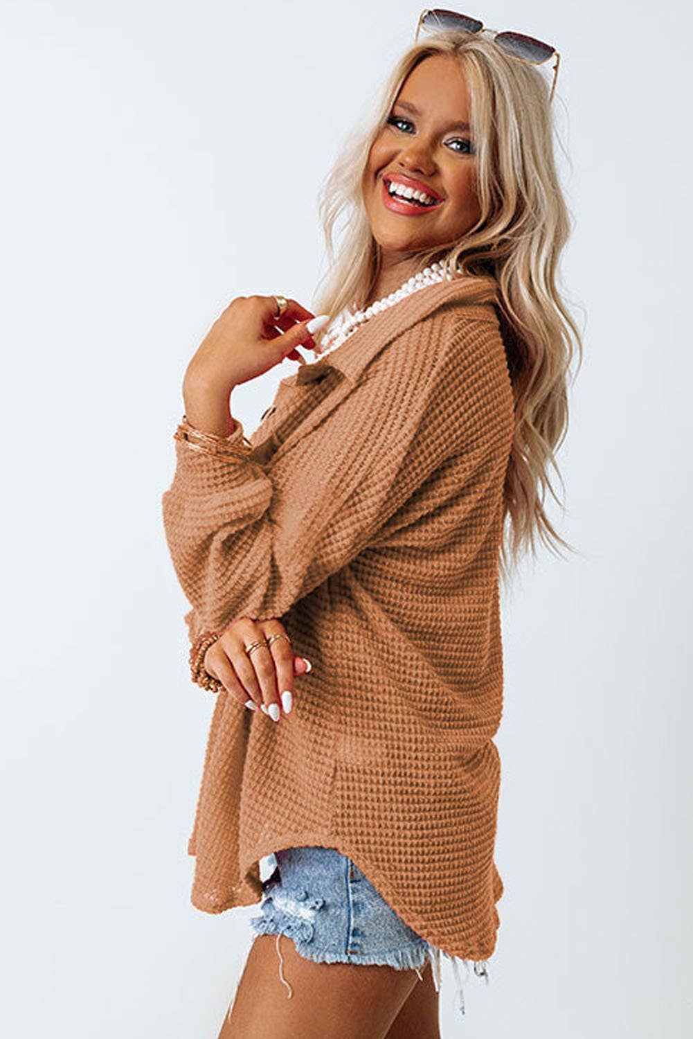 Lovesoft - Wholesale Button Down Shirt - Women's - Waffle Knit Button Up Casual Shirt12