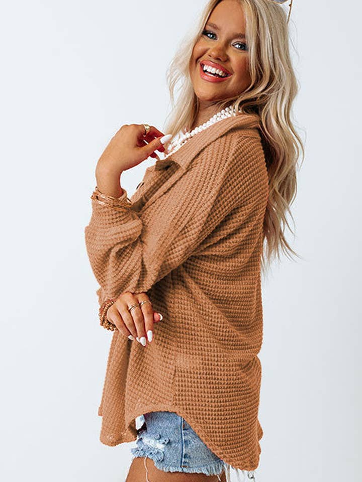 Lovesoft - Wholesale Button Down Shirt - Women's - Waffle Knit Button Up Casual Shirt12