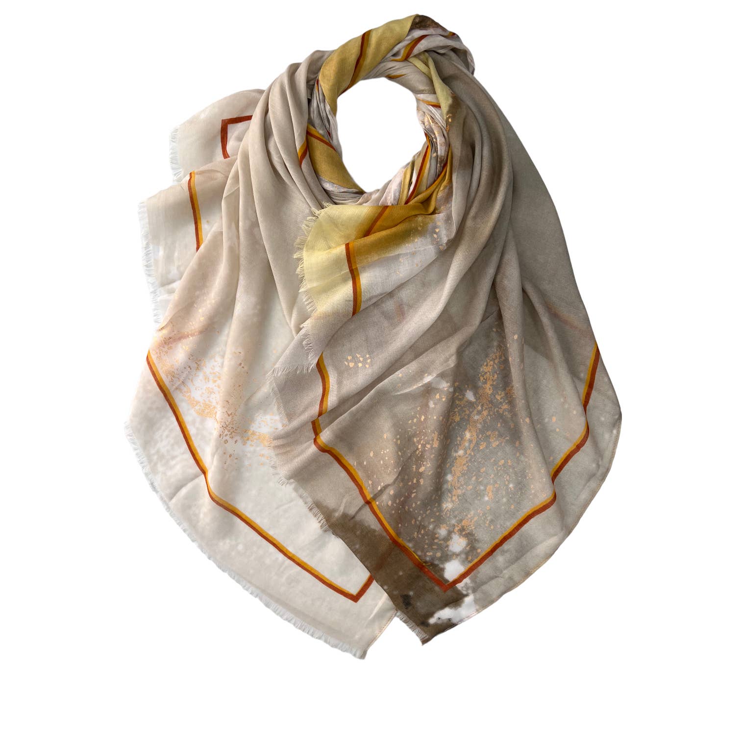 London Scarves – wholesale Halsduk - Dam – Ocean weave tryckt halsduk med guld och silver lappar0