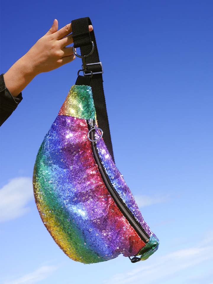 Neon Pastel Rainbow Sequin Crossbody Bæltetaske for engroshandel hos Isolated Heroes