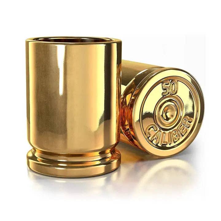 Old Southern Brass - Wholesale Shot Glass - 50 Caliber Brass Ceramic Shot Glasses - Set of 2