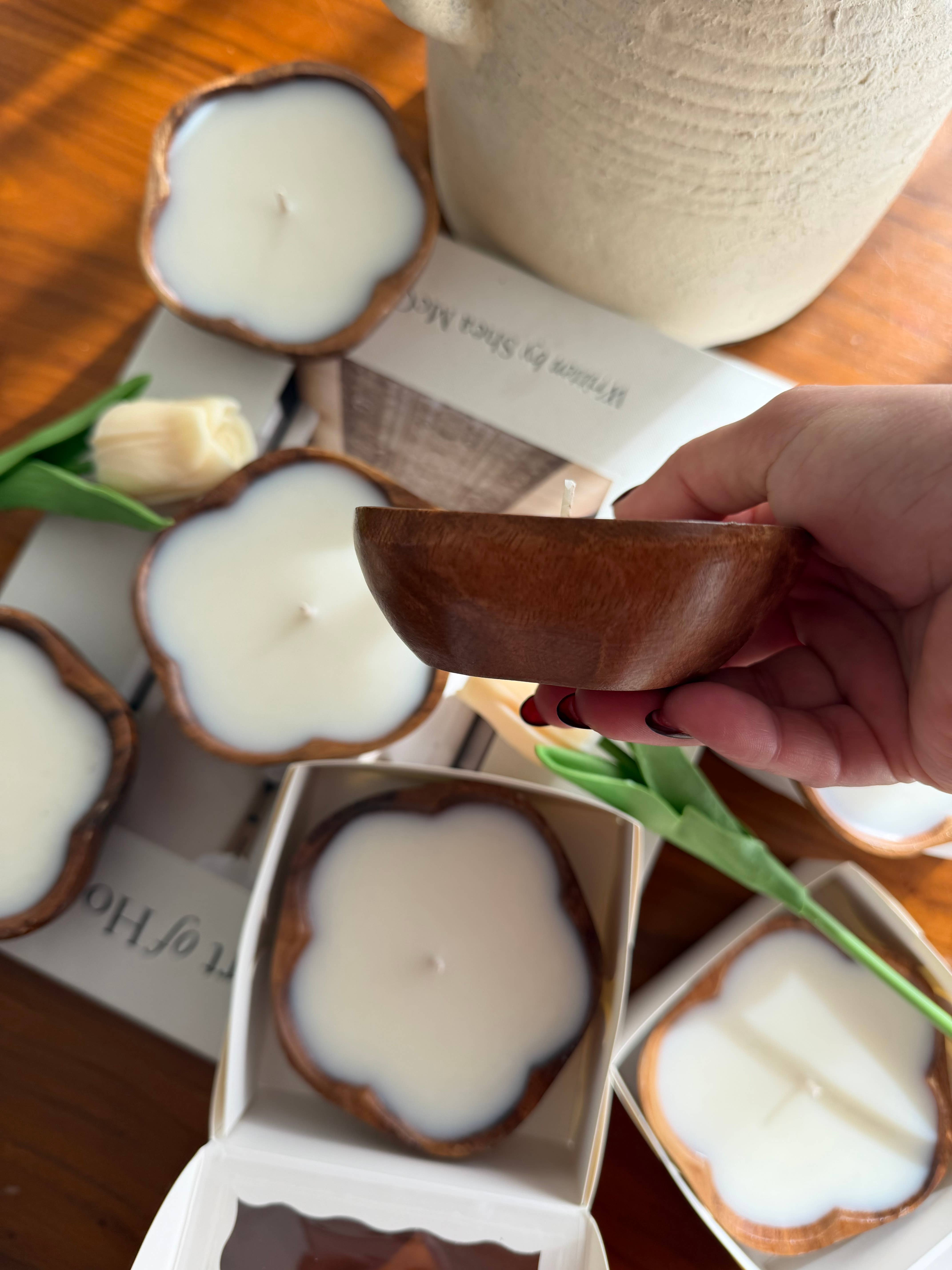 Candleglambyperry - Wholesale Novelty Candle - Flower shaped wood bowl candles5