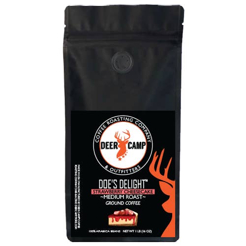 DEER CAMP® Coffee Does Delight Strawberry Cheesecake Flavor for wholesale by DEER CAMP® Coffee Roasting Company & Outfitters