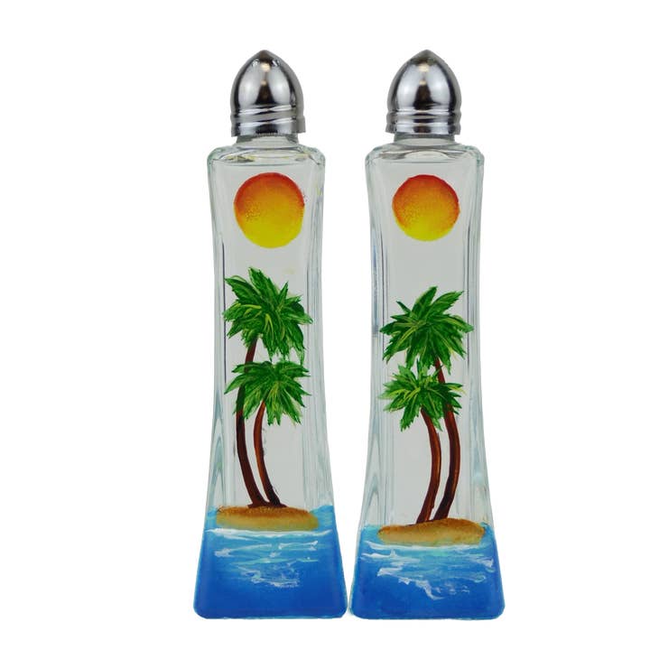 Classy Art Designs, LLC - Wholesale Salt & Pepper Shaker Set - Paradise Palm Trees Tall Salt & Pepper