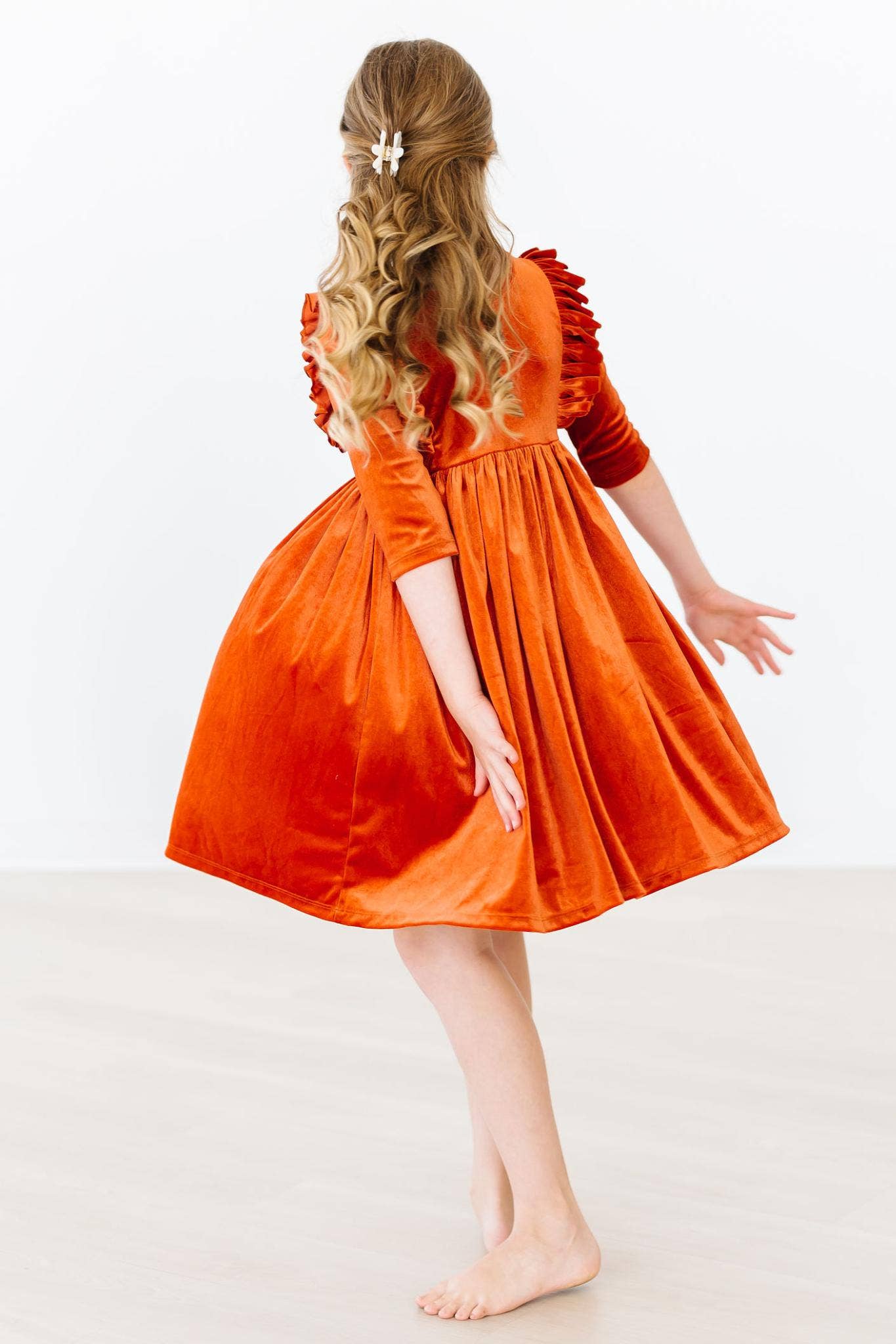 Mila & Rose - Wholesale Dress - Kids - Pumpkin Spice Velvet Ruffle Twirl Dress3
