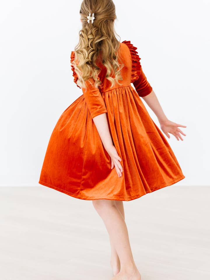 Mila & Rose - Wholesale Dress - Kids - Pumpkin Spice Velvet Ruffle Twirl Dress3