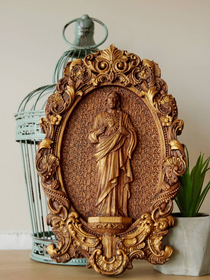 Sacred Heart of Jesus Statuary Wooden Sculpture for wholesale by KozakWorkshop