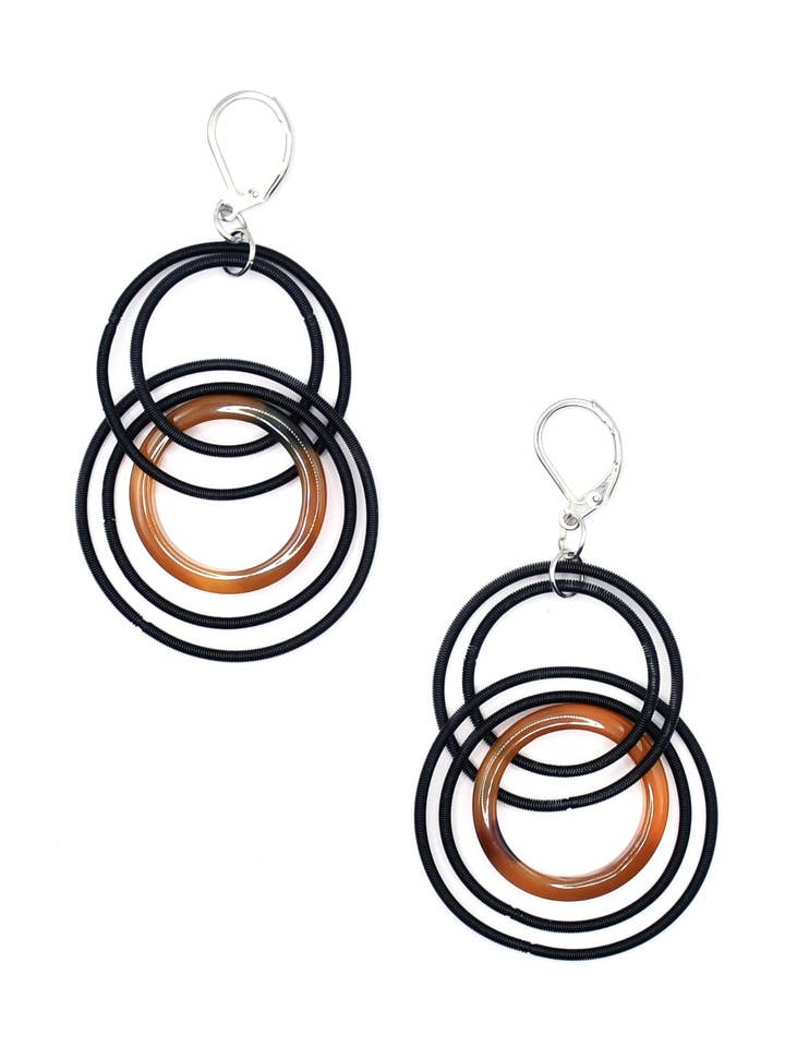 L76B-E Black Rings With Tortoise Resin Ring Earrings for wholesale by Sea Lily