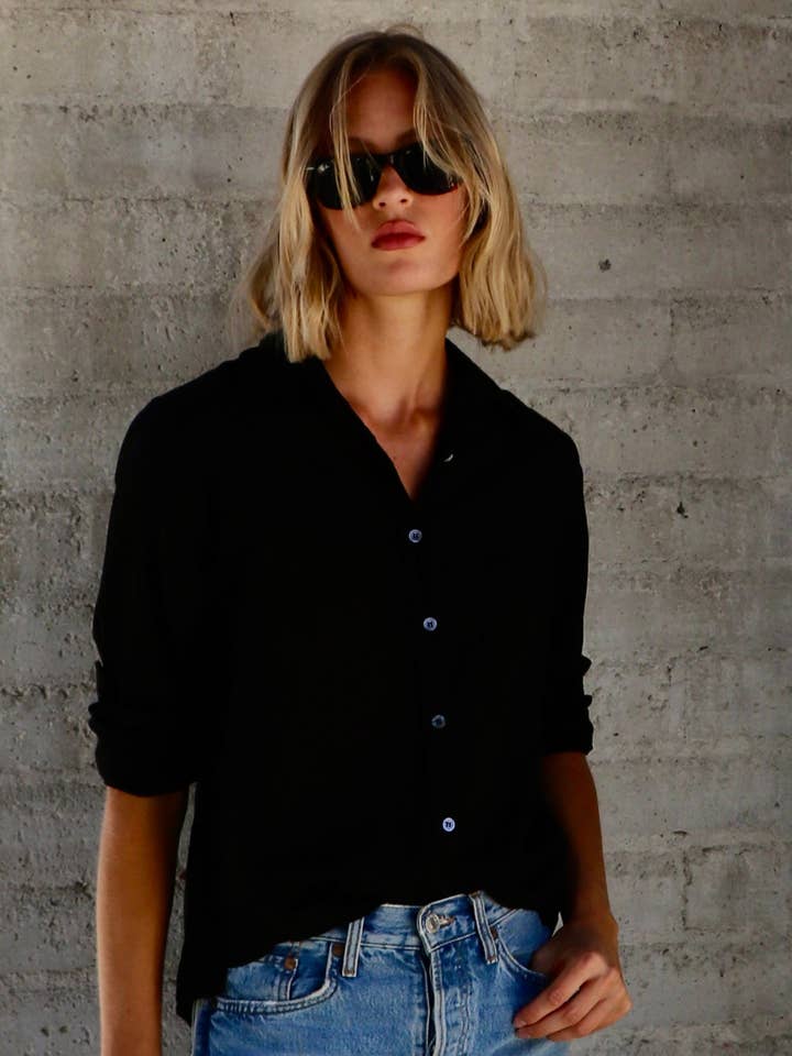 Boyfriend Top Cotton Voile - Black for wholesale by Felicite Apparel