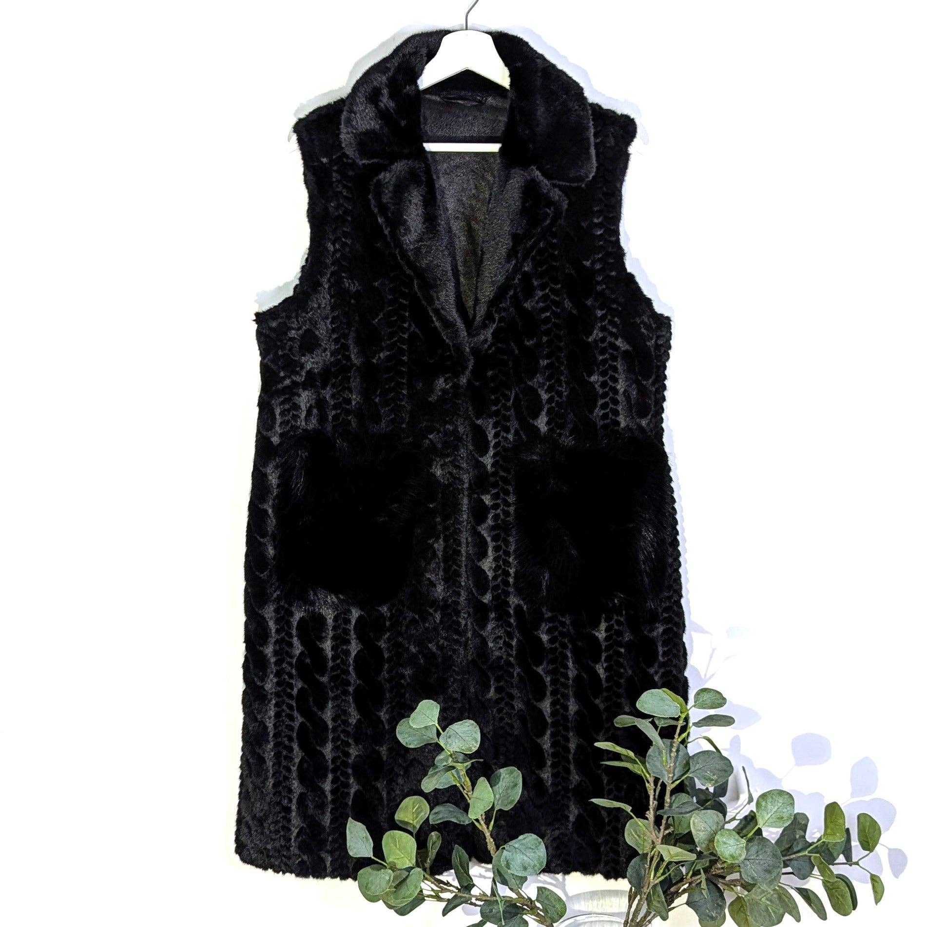 Tempest Designs – wholesale Outerwear Vest - Women’s – Luxury faux fur long gilet with pockets1
