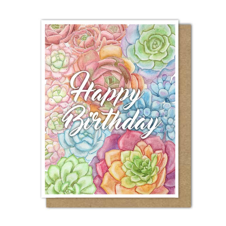 Carte succulente Happy Birthday pour la vente par Motif's Art Studio