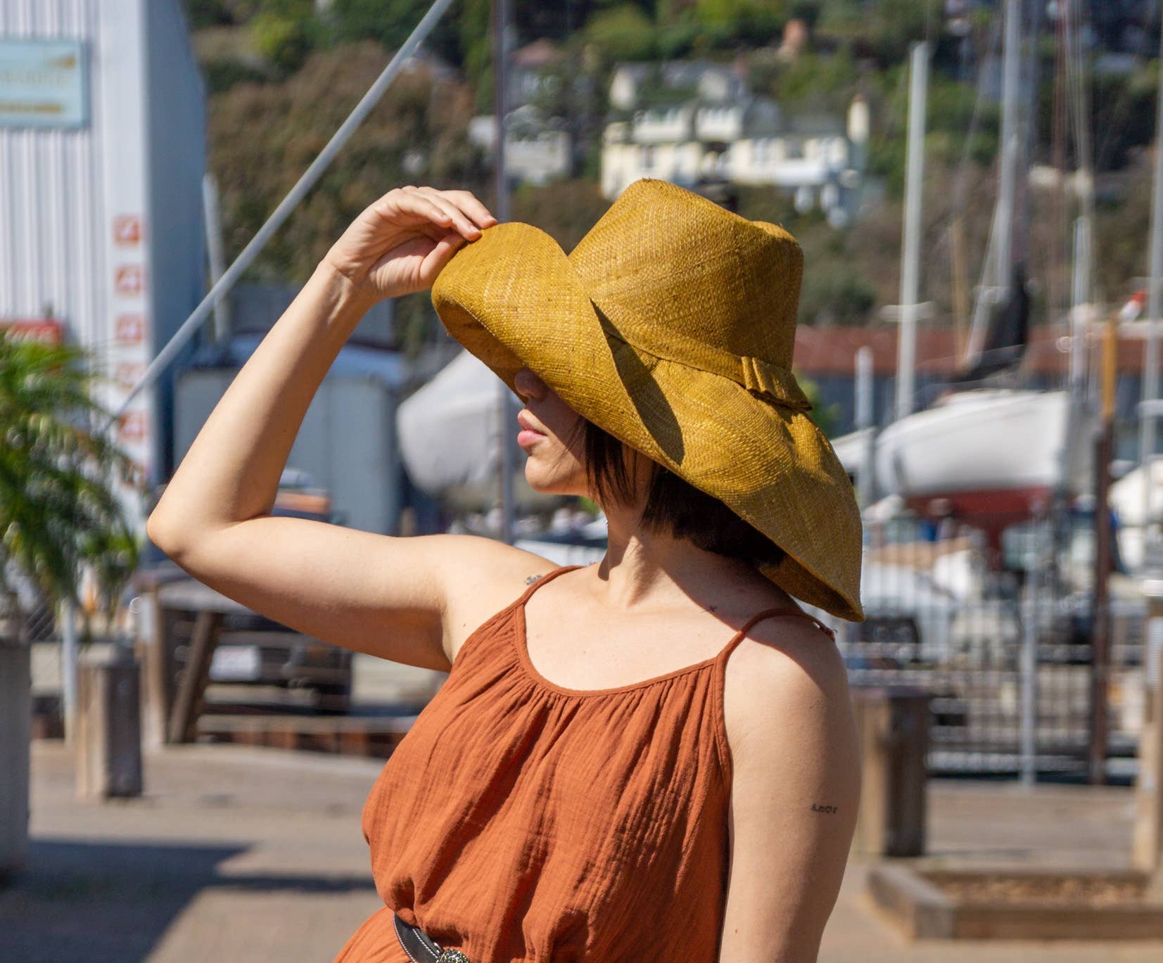 Shebobo - Wholesale Straw Hat - Women's - Monica 5" & 7" Wide Brim Solid Color Packable Straw Sun Hats6