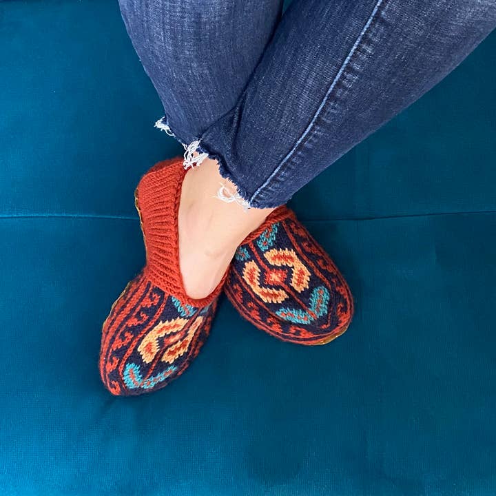 Azerbaijani Socks - Wholesale Sock Slippers - Women's - Adult Women's Slipper Socks : Burnt Orange (Individuals)2