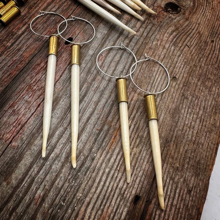 MergingMetals - Wholesale Dangle Earrings - Yellowstone Porcupine Quill & Brass Casing Earrings-Light