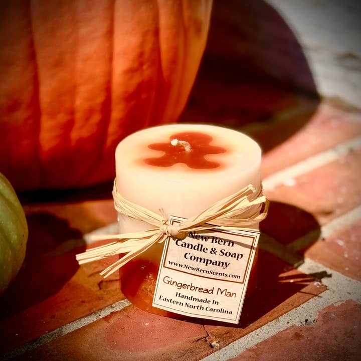 New Bern Candle and Soap - Wholesale Pillar Candle - 3x3 Candle Gingerbread Man Scent