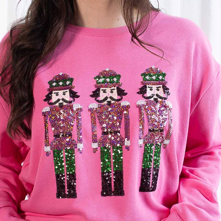The Royal Standard - Wholesale Sweatshirt - Women's - Nutcracker March Sequin Sweatshirt Pink/Green -Asst.