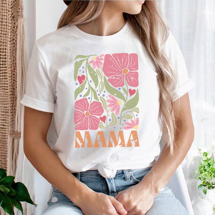 T-shirt Mama Floral Abstrait – T-shirt Graphique Coloré pour la Fête des Mères - ML201 pour la vente par Rockledge Designs