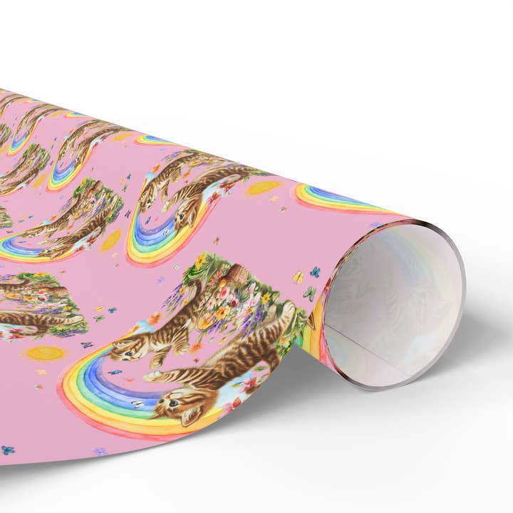 Opal and June - Wholesale Flat Wrap - Floral Kitten Wrapping Paper