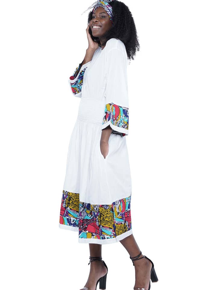 Satsuma Wholesale - Wholesale Dress - Women's - African Ankara ethnic women summer Trim Midi bright Dress