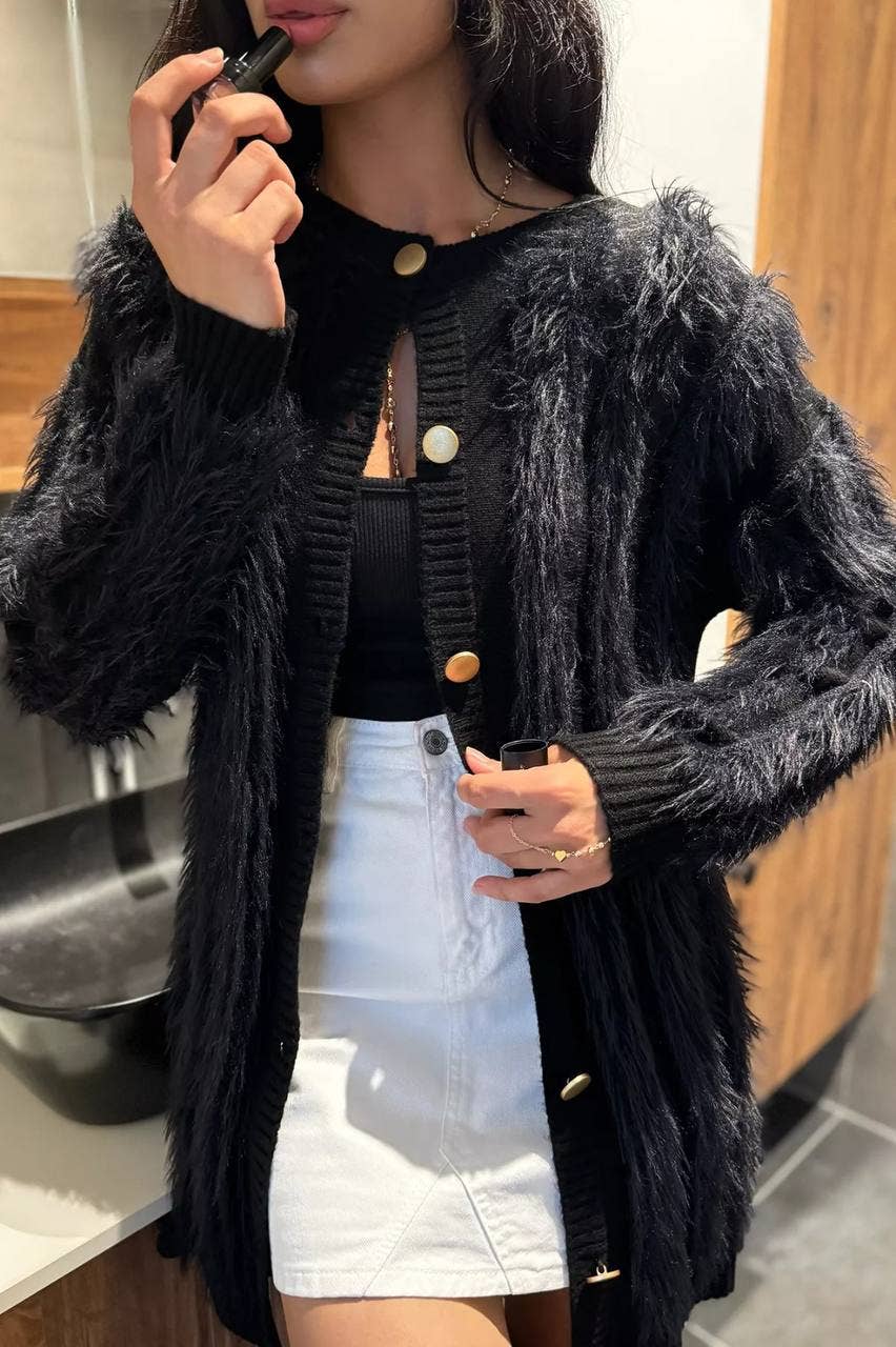 Design company-Fatma Balkir - Wholesale Jacket - Women's - Soft Knitted Jacket ,Oversized Long Shaggy Cardigan
3