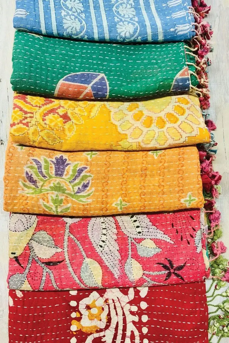 Bhawana Handicrafts - Wholesale Scarf - Women's - 5 Piece Lot, Cotton Kantha Scarf Indian Vintage Kantha Scarf4