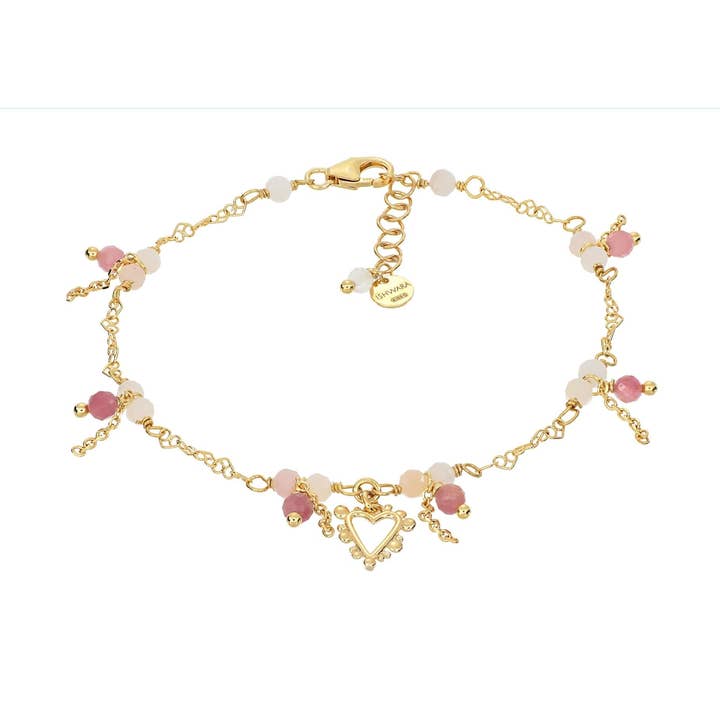 Heart pendant bracelet with Peridot, Opal, and Pink Tourmaline | Poetry for wholesale by ISHWARA JEWELS