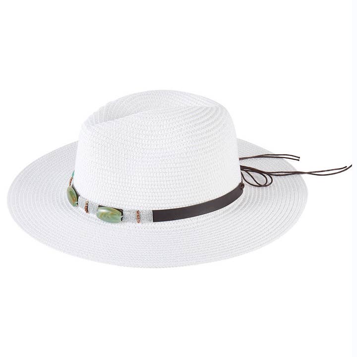 Sensibling Corp. - Wholesale Straw hat – women's - Turquoise Beads Band Straw Sun Hat
17