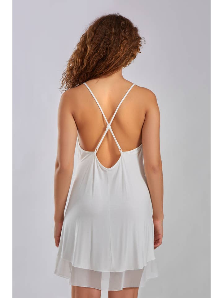 White Divya Modal Chemise W/ Applique Lace Trim for wholesale on Faire1