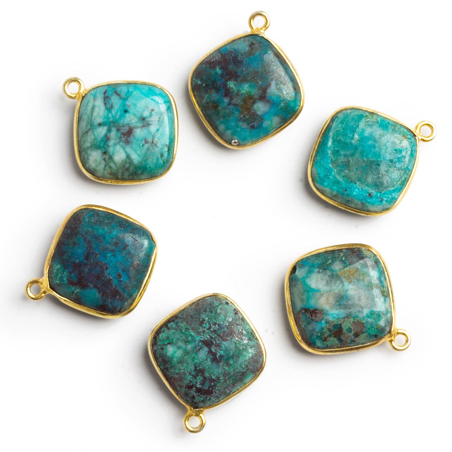 The Bead Traders - Venta al por mayor Abalorios/colgantes individuales - Colgante de Crisocola en Almohada con Bisel de Vermeil de 15 mm 1 Abalorio0